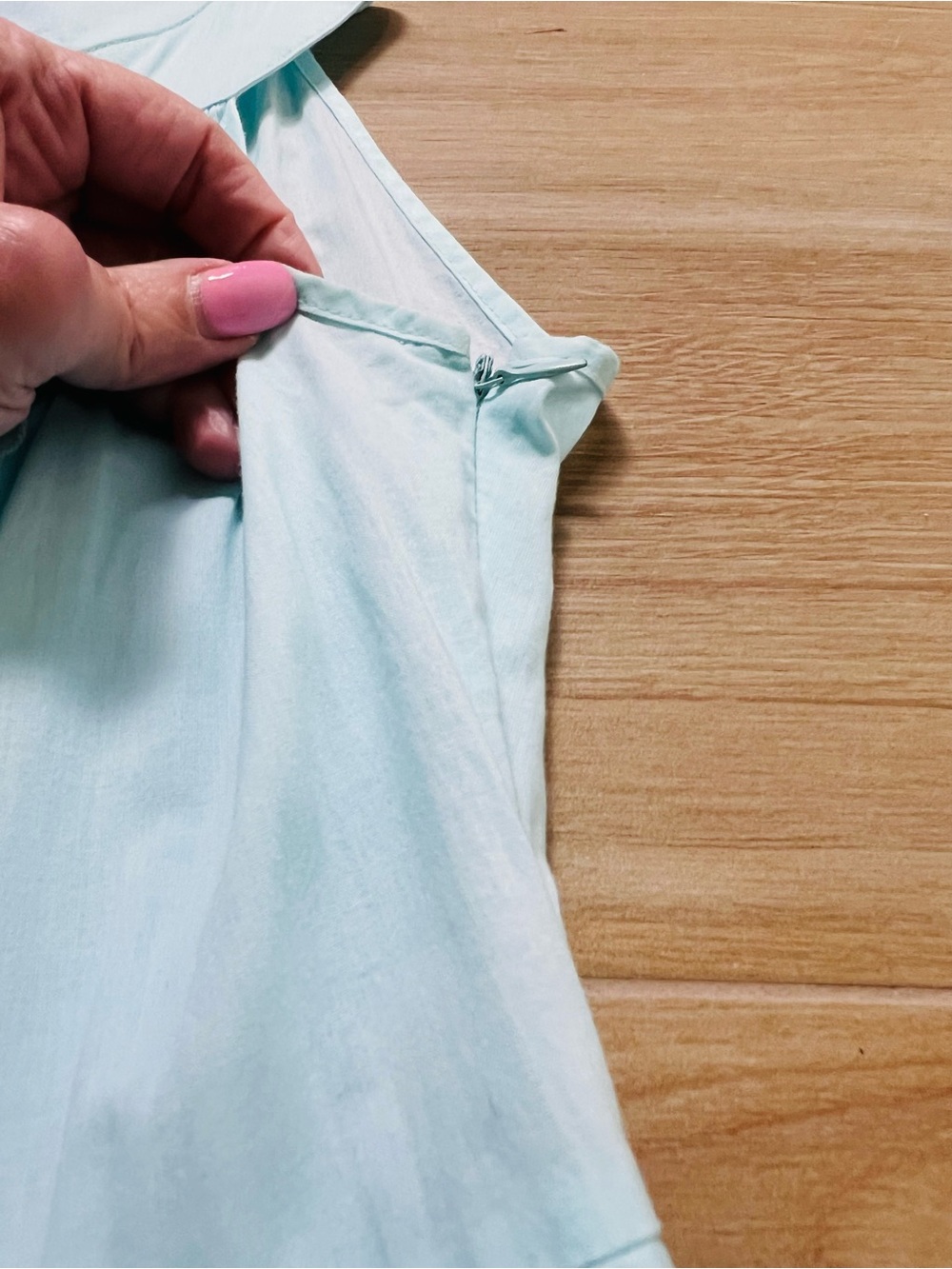 Tara Jarmon Aquamarine Pintuck Cotton Dress FR 36 US 4 Fit & Flare Side Zip - Picture 7 of 12